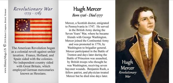 Hugh Mercer, American Revolutionary War biographical history mug tri-panel.