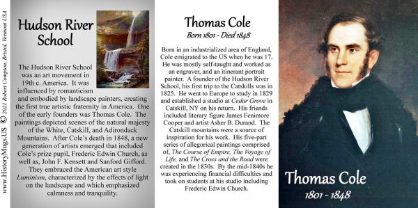Thomas Cole, Hudson River School artist, biographical history mug tri-panel.