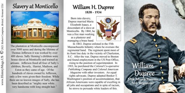 William Dupree, 55th Massachusetts Vol. Regiment, US Civil War biographical history mug tri-panel.