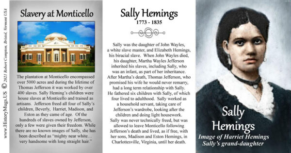 Sally Hemings, freedom seeker biographical history mug tri-panel.