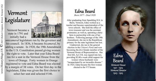 Edna Beard, Vermont House of Representatives biographical history mug tri-panel.