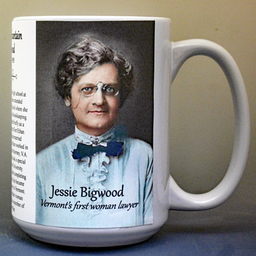Jessie Lafountain Bigwood, Vermont's first woman lawyer, biographical history mug.