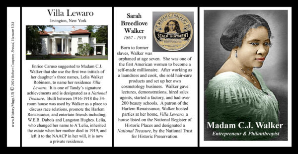 Madam C.J. Walker, Villa Lewaro biographical history mug tri-panel.