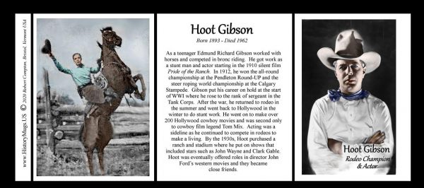 Hoot Gibson, Western Actor and Rodeo Champion history mug, tri-panel.