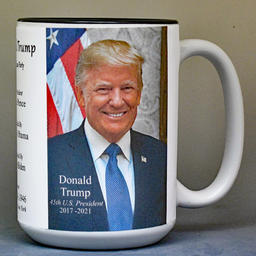 Donald Trump, 45th US President biographical history mug.
