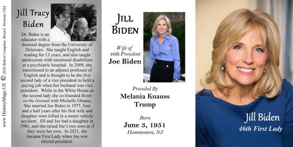 Jill Biden, 46th First Lady history mug tri-panel.