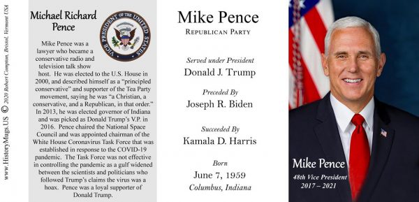 Mike Pence, 48th US Vice President history mug tri-panel.