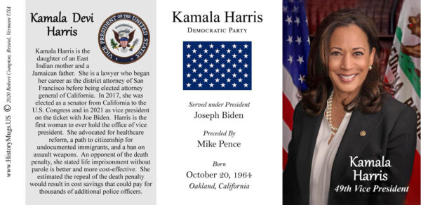 Kamala Harris, 49th US Vice President history mug tri-panel.