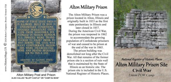 Alton Military Prison, US Civil War biographical history mug tri-panel.