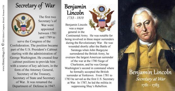 Benjamin Lincoln, first Secretary at War, Revolutionary War history mug tri-panel.