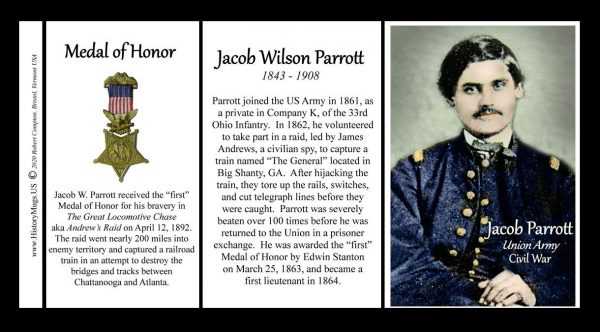 Jacob Parrott, US Civil War, Medal of Honor recipient history mug tri-panel.