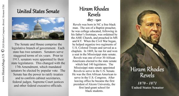 Hiram Rhodes Revels, US Senator biographical history mug tri-panel.