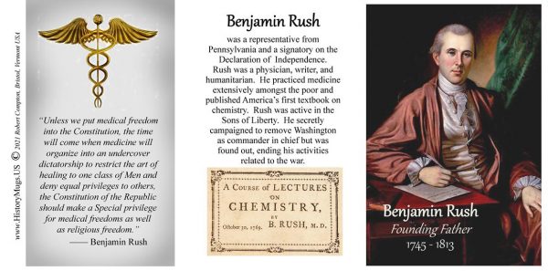 Benjamin Rush, founding father biographical history mug tri-panel.