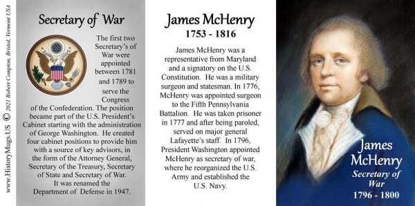 James McHenry, US Secretary of War biographical history mug tri-panel.