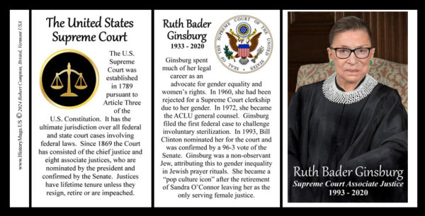 Ruth Bader Ginsburg, US Supreme Court Associate Justice biographical history mug tri-panel.