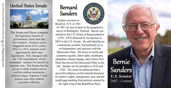 Bernie Sanders, U.S. Senator biographical history mug tri-panel.