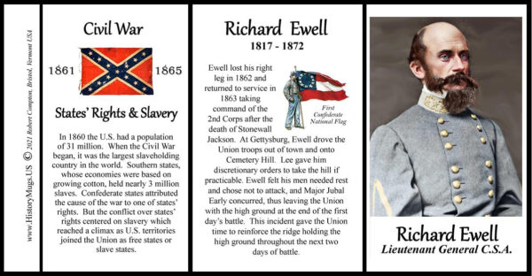 Richard Ewell, US Civil War Lieutenant General C.S.A. biographical history mug tri-panel.
