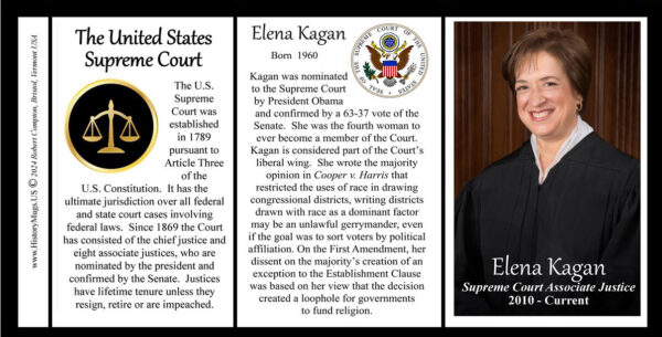 Elena Kagan, US Supreme Court Associate Justice biographical history mug tri-panel.