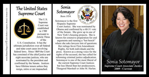 Sonia Sotomayor, US Supreme Court Associate Justice biographical history mug tri-panel.