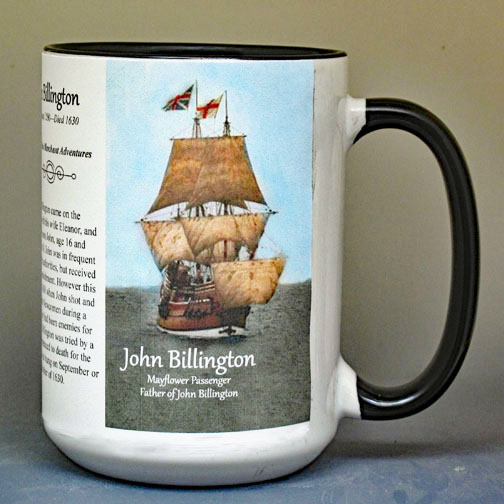 John Billington, Mayflower passenger biographical history mug.