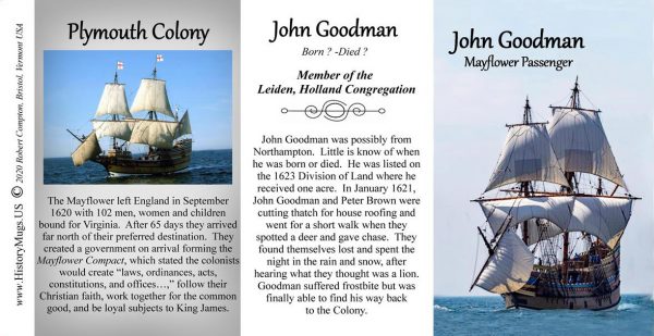 John Goodman, Mayflower passenger biographical history mug tri-panel.