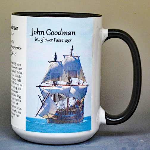 John Goodman, Mayflower passenger biographical history mug.