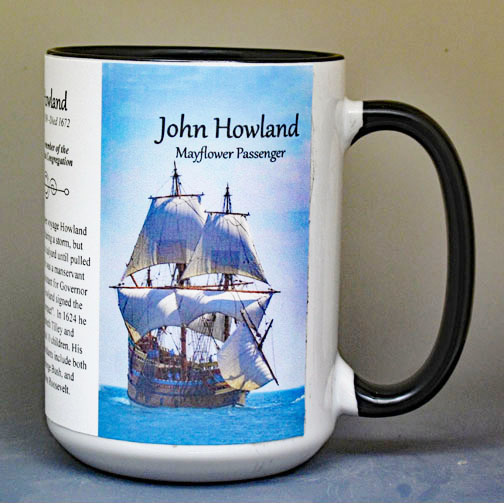John Howland, Mayflower passenger biographical history mug.