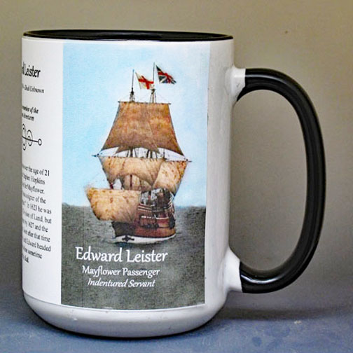 Edward Leister, Mayflower passenger biographical history mug.