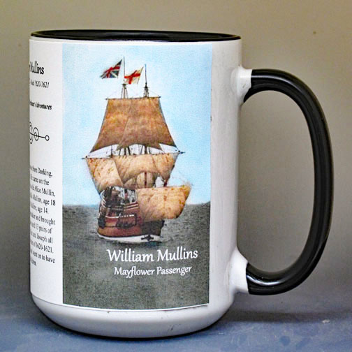 William Mullins, Mayflower passenger biographical history mug.