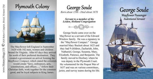 George Soule, Mayflower passenger biographical history mug tri-panel.