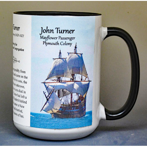 John Turner, Mayflower passenger biographical history mug.