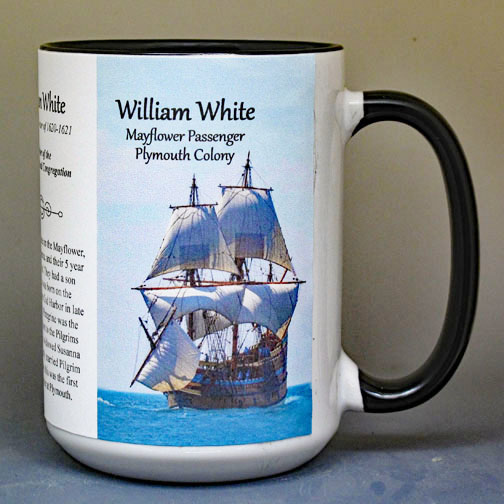 William White, Mayflower passenger biographical history mug.