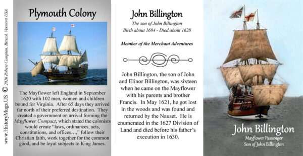 John Billington, Jr. son of John Billington, passenger on the Mayflower, tri-panel.