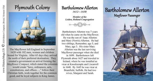 Bartholomew Allerton, Mayflower passenger biographical history mug tri-panel.