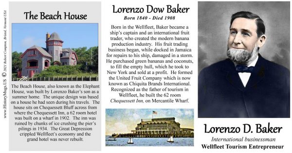 Lorenzo Dow Baker, American entrepreneur biographical history mug tri-panel.