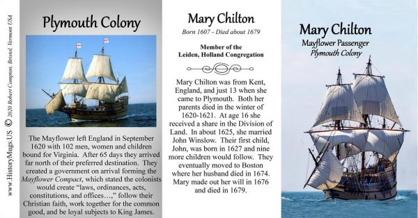 Mary Chilton, Mayflower passenger biographical history mug tri-panel.
