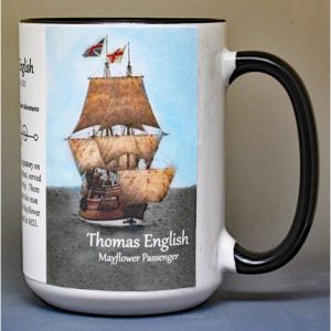 Thomas English, Mayflower passenger biographical history mug.