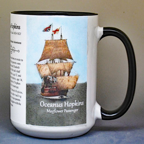 Oceanus Hopkins, Mayflower passenger biographical history mug.