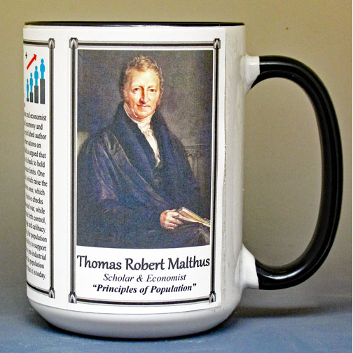 Thomas Robert Malthus, English scholar, cleric, and economist in the field of political economy and demography biographical history mug.