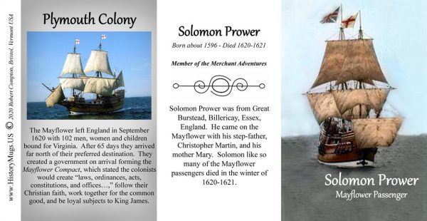 Solomon Prower, Mayflower passenger biographical history mug tri-panel.