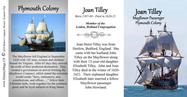 Joan Hurst Tilley, Mayflower passenger biographical history mug tri-panel.