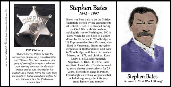 Stephen Bates, Vergennes, Vermont Sheriff biographical history mug tri-panel.