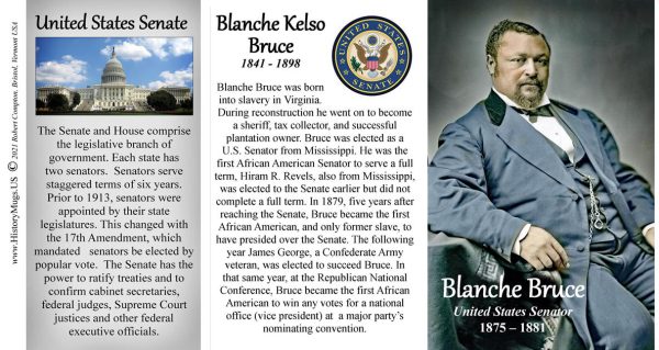 Blanche Kelso Bruce, US Senator biographical history mug tri-panel.