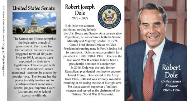 Robert Dole, US Senator biographical history mug tri-panel.