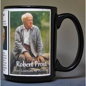Robert Frost, American poet, biographical history mug.