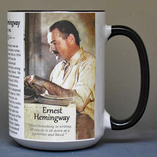 Ernest Hemingway, author biographical history mug.