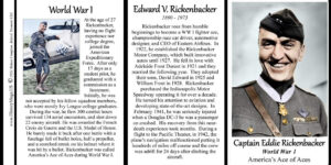 Eddie Rickenbacker, Word War I fighter ace, biographical history mug tri-panel.