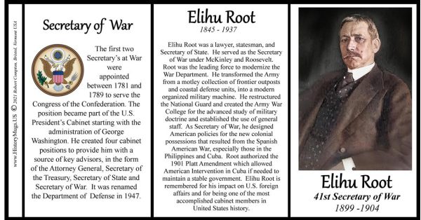 Elihu Root, US Secretary of War biographical history mug tri-panel.