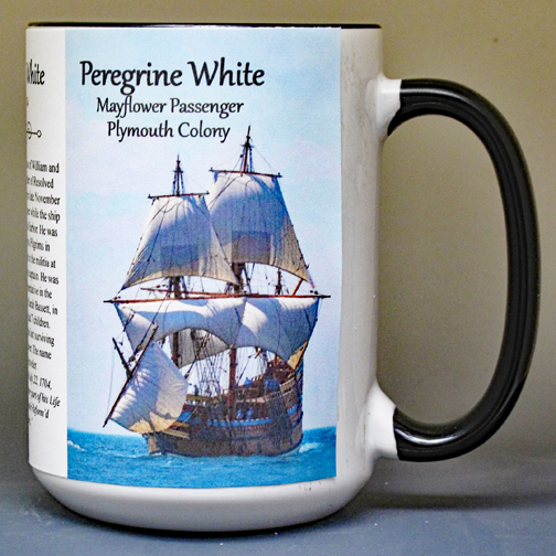 Peregrine White, Mayflower passenger biographical history mug.