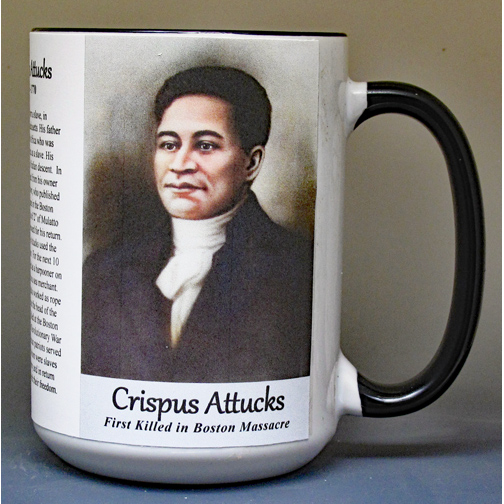Crispus Attucks, Revolutionary War patriot biographical history mug.